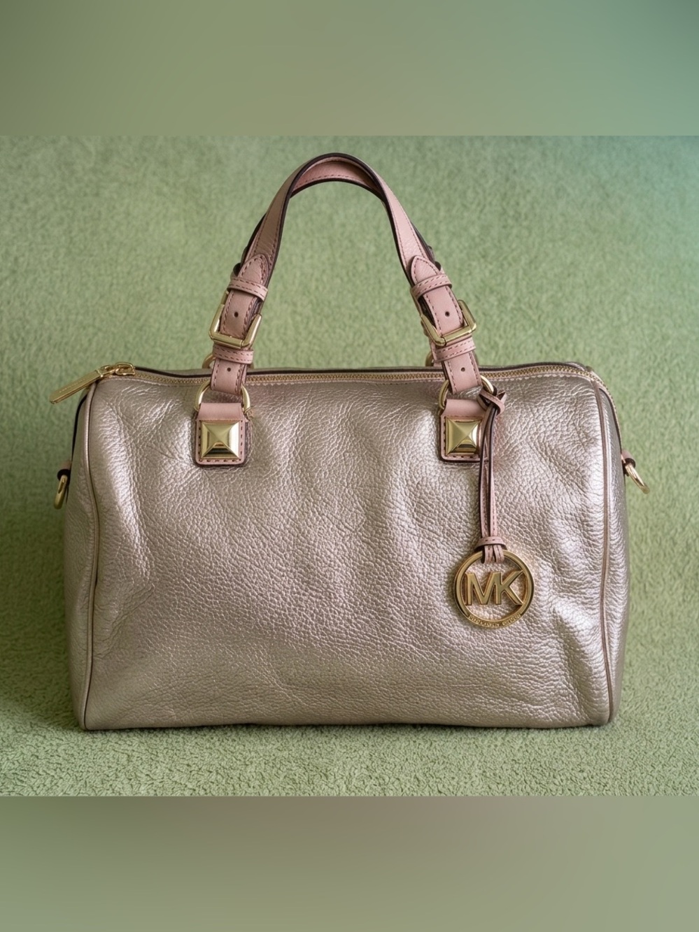 Michael Kors Grayson Metallic Gold Leather Duffle Satchel